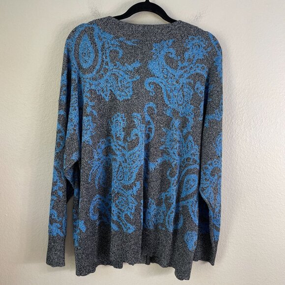 JM Collection Womens Plus 4X Metallic Threaded Cardigan Sweater Blue Black - Picture 12 of 13